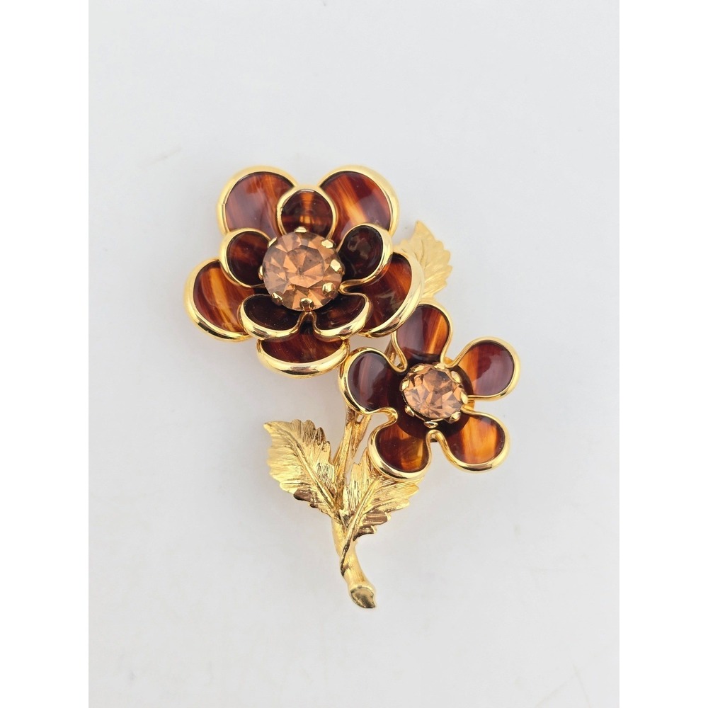 Vintage Gripoix Faux Tortoise Shell Floral Brooch